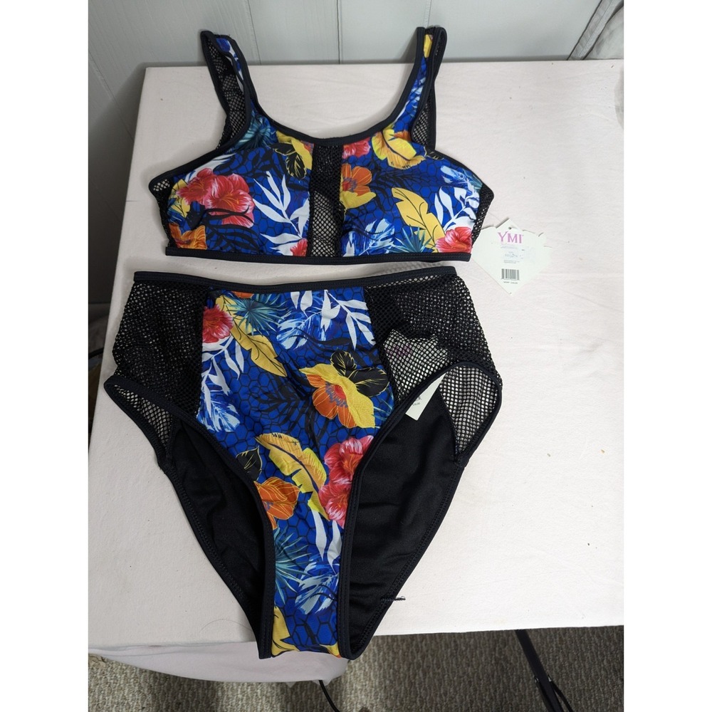 YMI Swimwear Summer tropical 2 piece bikini high waisted womens M bathing suit